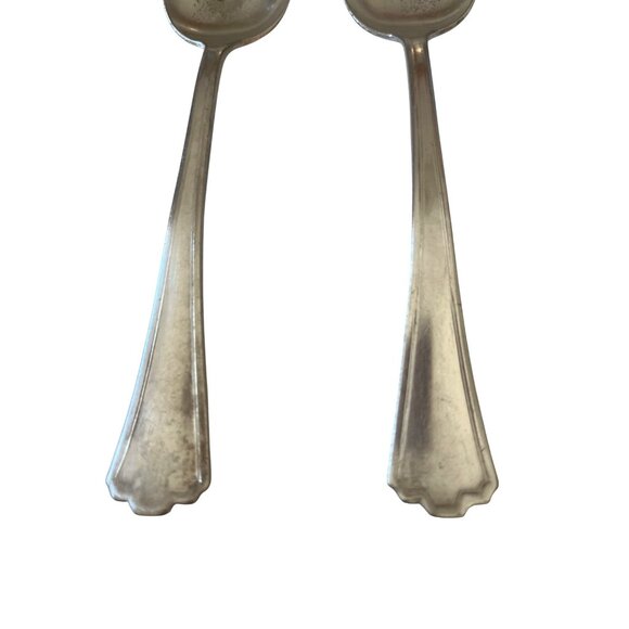 Vintage Oneida Silver Plate Spoons Set Of 2 Scalloped Handle 6" Tarnished Patina - Picture 3 of 6